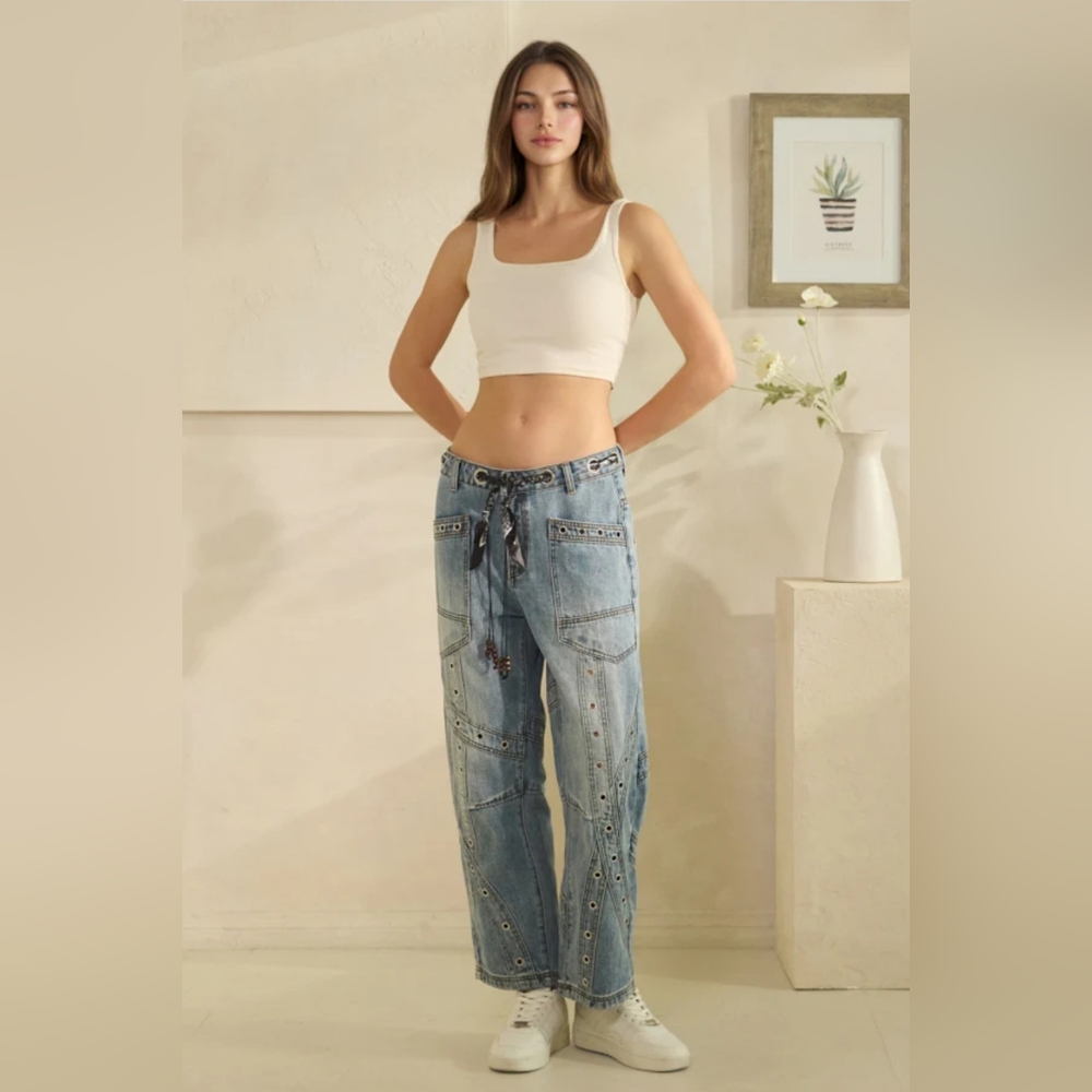 Oli & Hali Light Blue Embellished Patchwork Jeans
